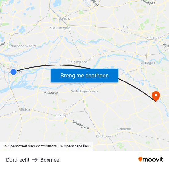 Dordrecht to Boxmeer map