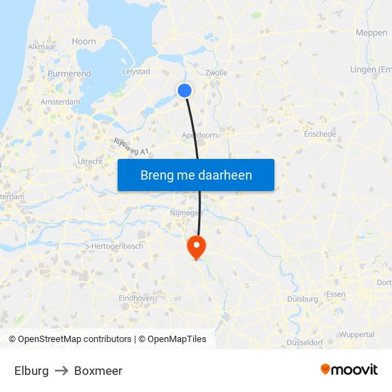 Elburg to Boxmeer map