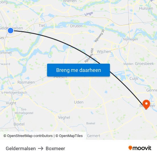 Geldermalsen to Boxmeer map