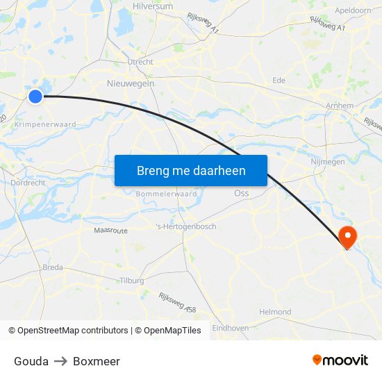 Gouda to Boxmeer map