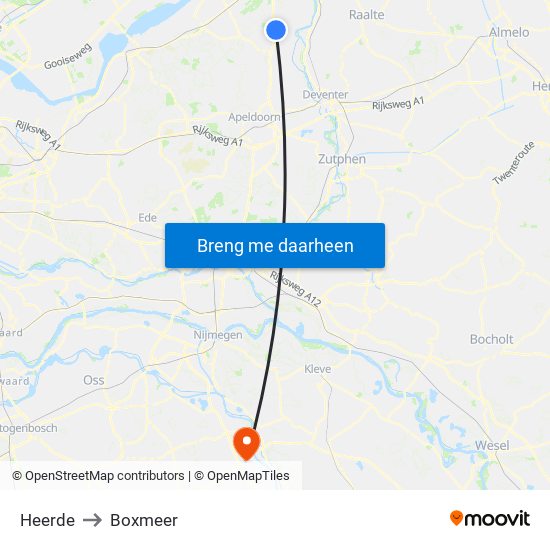 Heerde to Boxmeer map