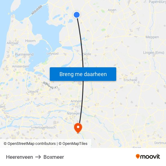 Heerenveen to Boxmeer map