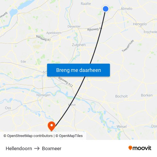 Hellendoorn to Boxmeer map