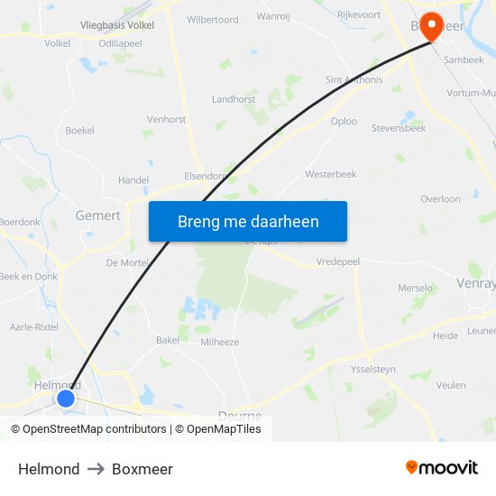 Helmond to Boxmeer map