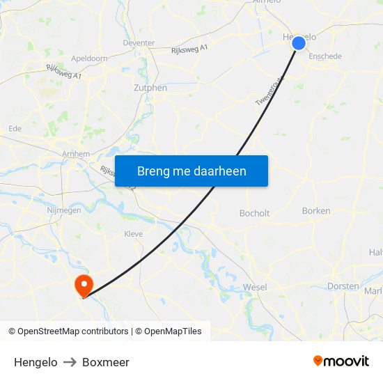 Hengelo to Boxmeer map