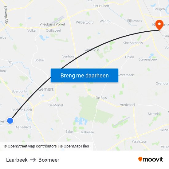 Laarbeek to Boxmeer map