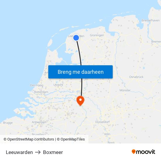 Leeuwarden to Boxmeer map