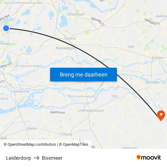 Leiderdorp to Boxmeer map