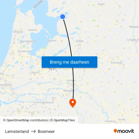 Lemsterland to Boxmeer map
