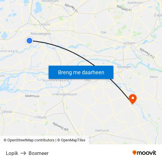 Lopik to Boxmeer map