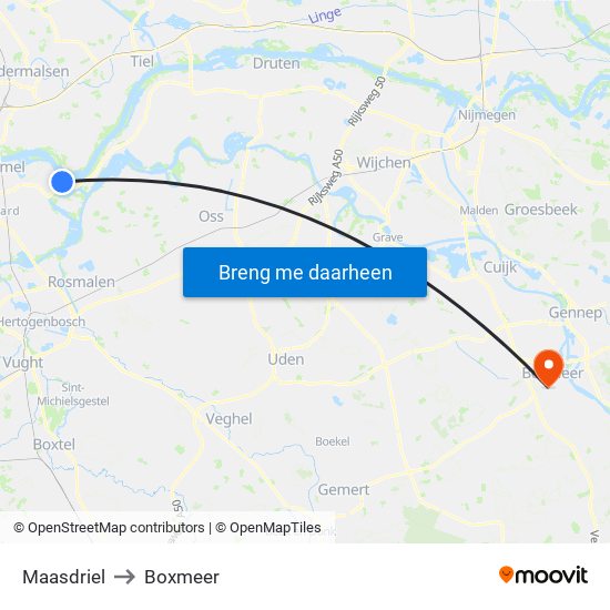 Maasdriel to Boxmeer map