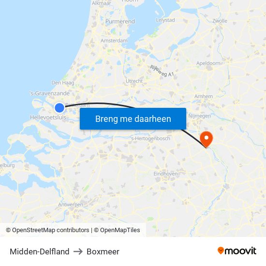 Midden-Delfland to Boxmeer map