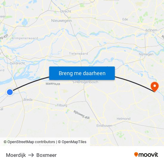 Moerdijk to Boxmeer map