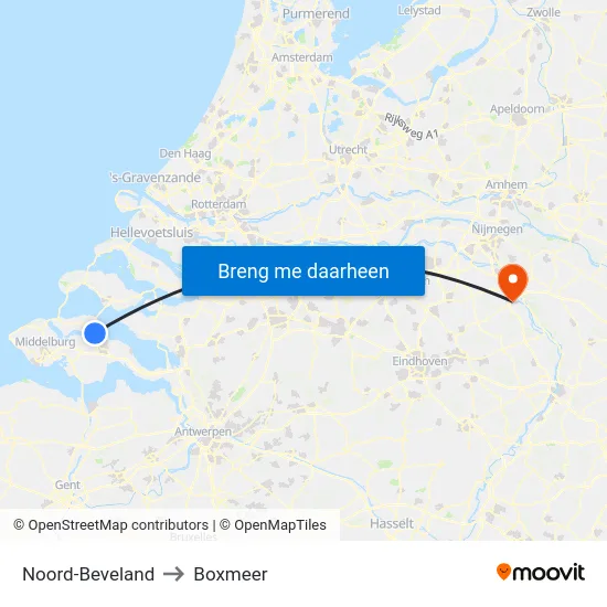 Noord-Beveland to Boxmeer map