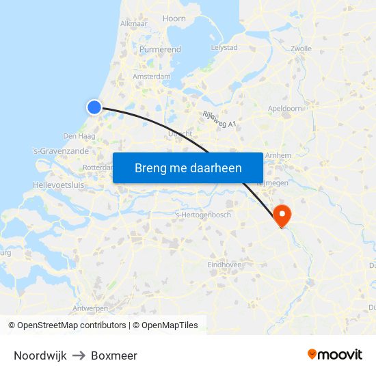 Noordwijk to Boxmeer map