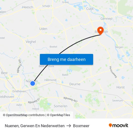 Nuenen, Gerwen En Nederwetten to Boxmeer map