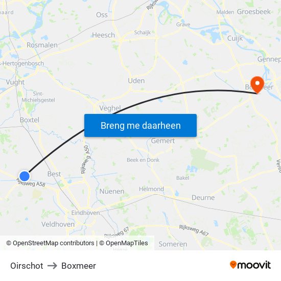 Oirschot to Boxmeer map