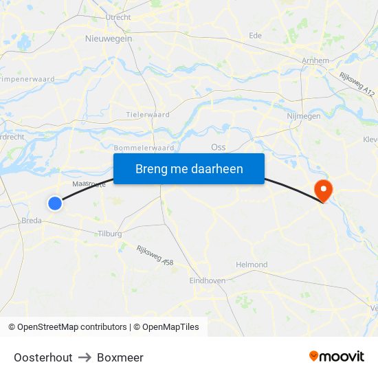 Oosterhout to Boxmeer map