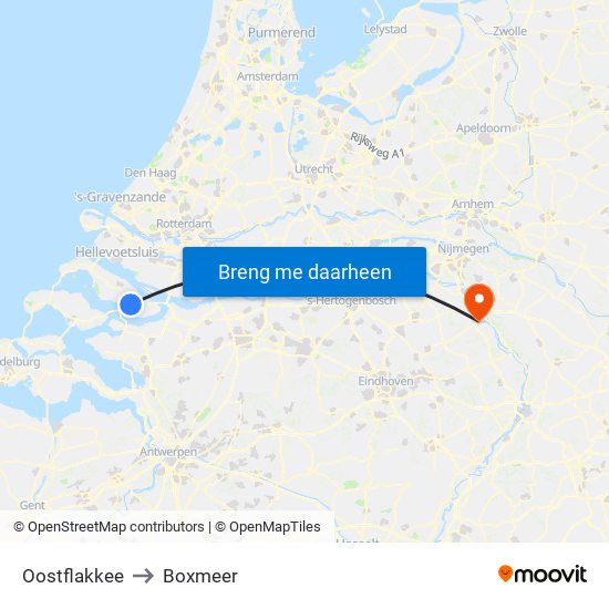 Oostflakkee to Boxmeer map