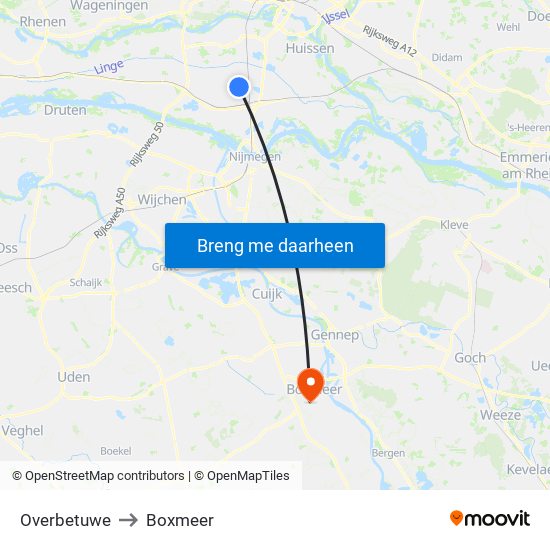Overbetuwe to Boxmeer map