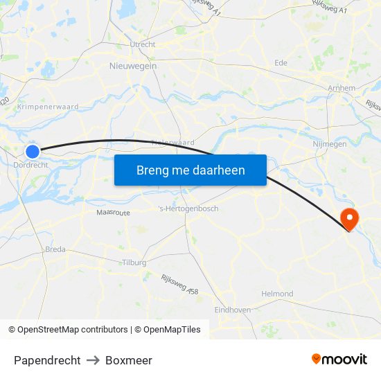 Papendrecht to Boxmeer map