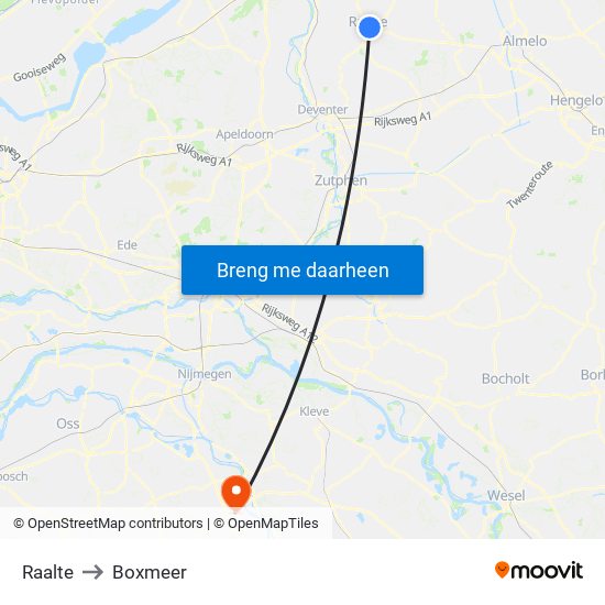 Raalte to Boxmeer map