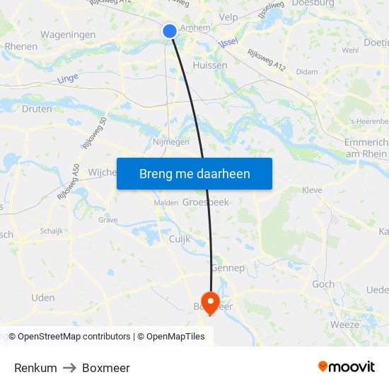 Renkum to Boxmeer map