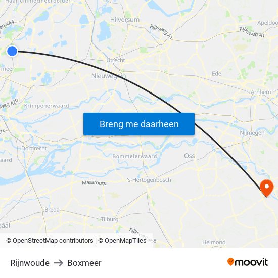 Rijnwoude to Boxmeer map