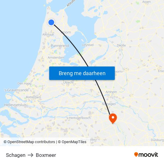 Schagen to Boxmeer map