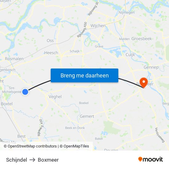 Schijndel to Boxmeer map