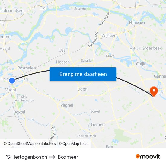 'S-Hertogenbosch to Boxmeer map