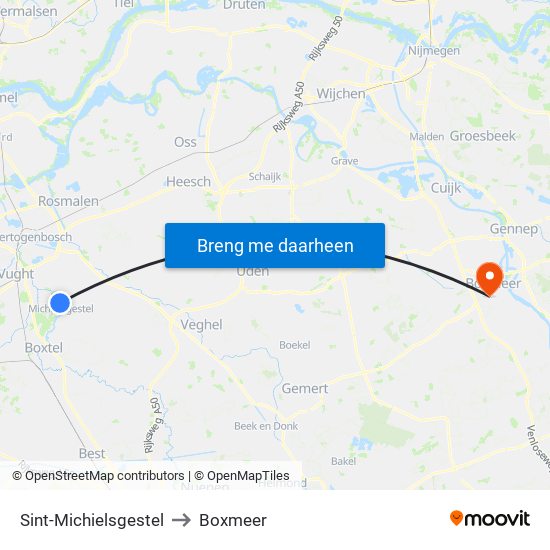 Sint-Michielsgestel to Boxmeer map