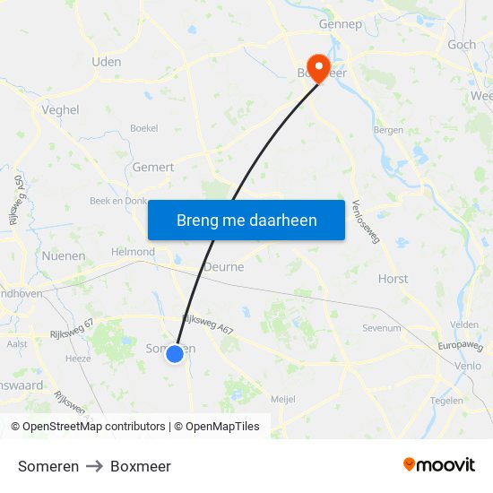 Someren to Boxmeer map
