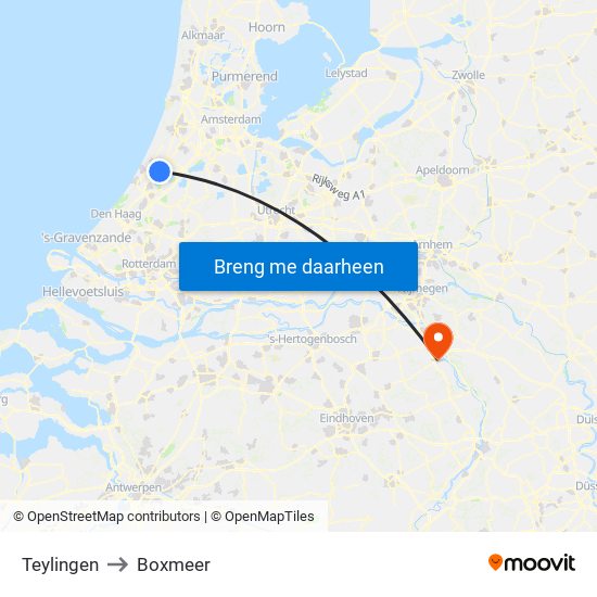 Teylingen to Boxmeer map