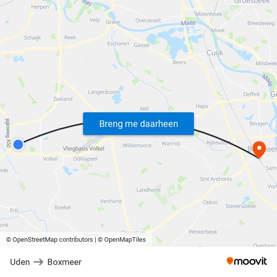 Uden to Boxmeer map