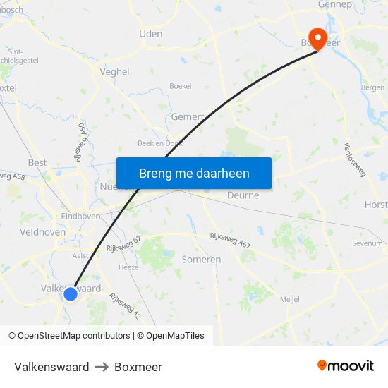 Valkenswaard to Boxmeer map