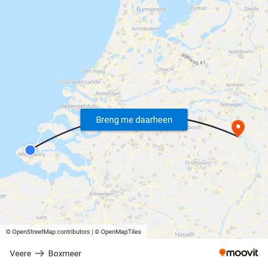 Veere to Boxmeer map