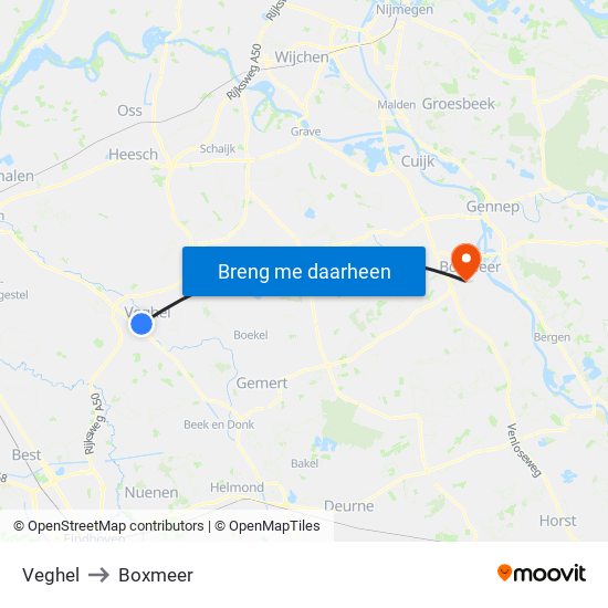Veghel to Boxmeer map