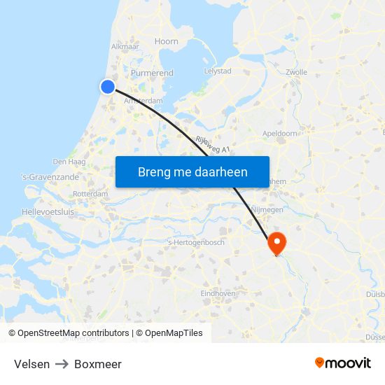 Velsen to Boxmeer map