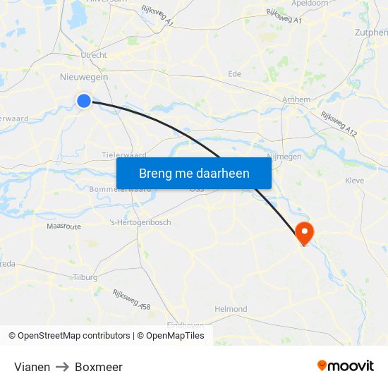 Vianen to Boxmeer map