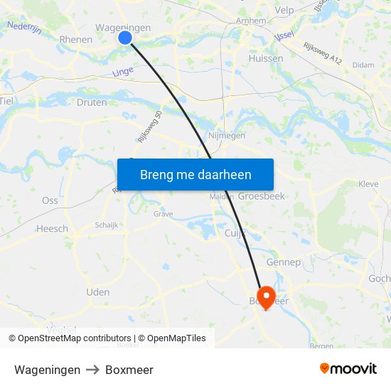 Wageningen to Boxmeer map