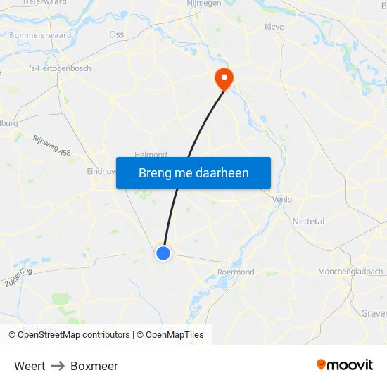 Weert to Boxmeer map