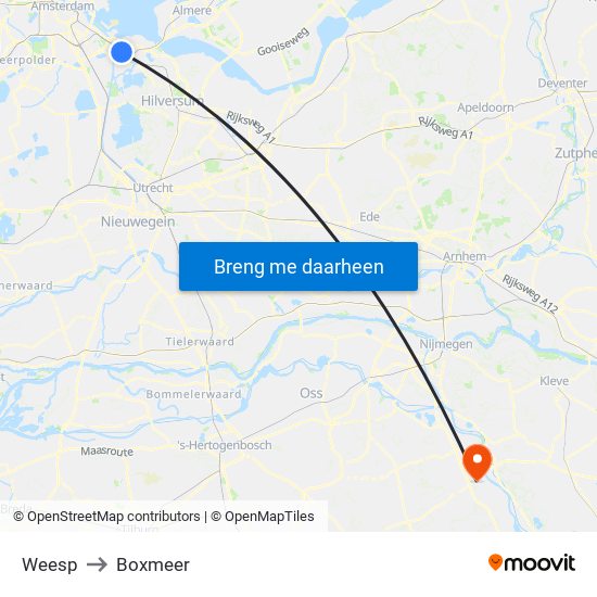 Weesp to Boxmeer map