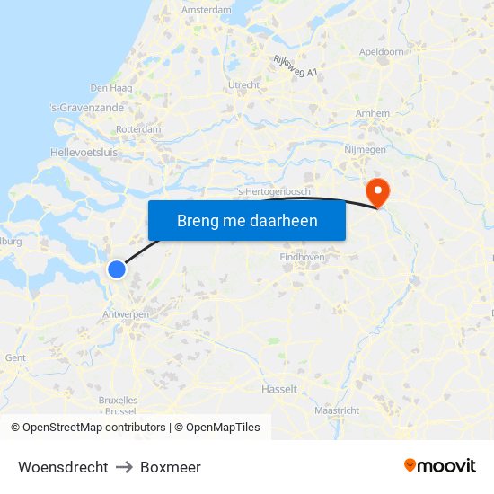Woensdrecht to Boxmeer map