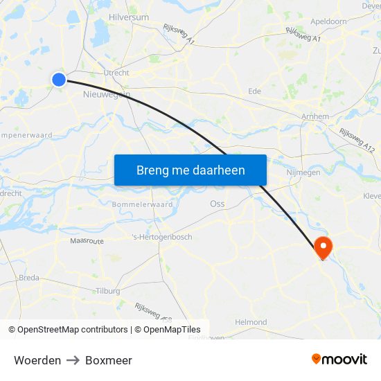 Woerden to Boxmeer map