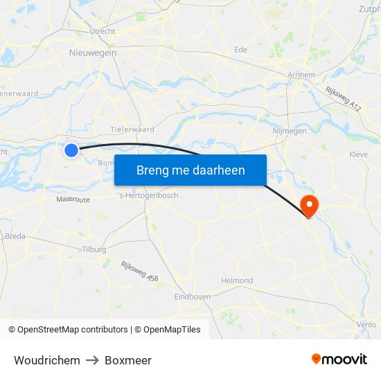 Woudrichem to Boxmeer map