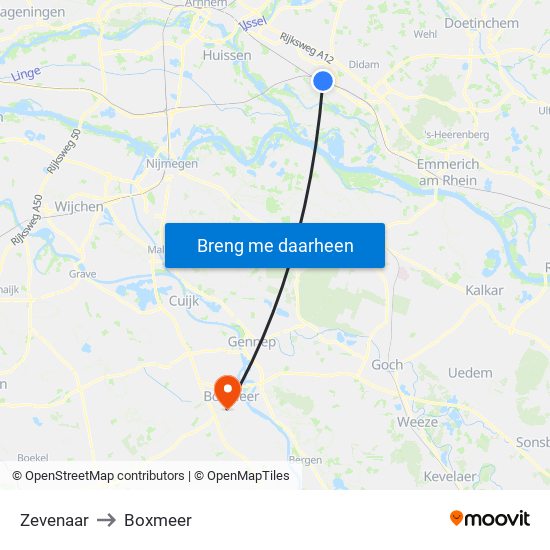 Zevenaar to Boxmeer map