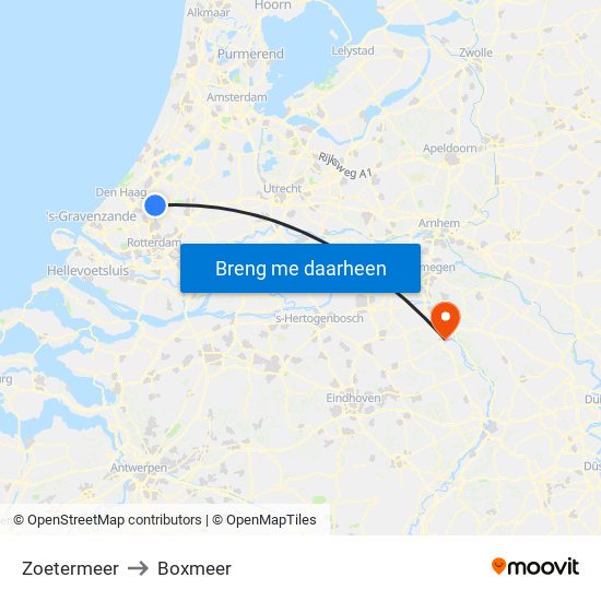 Zoetermeer to Boxmeer map