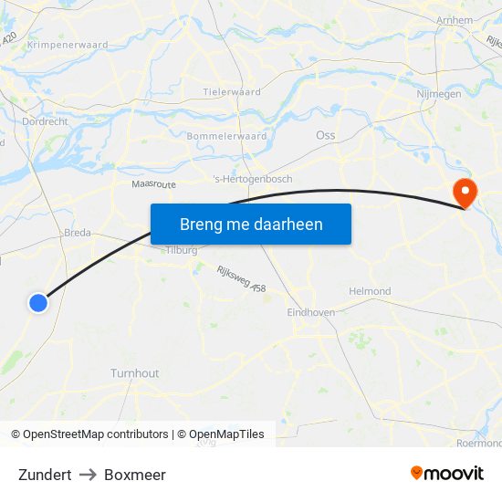 Zundert to Boxmeer map