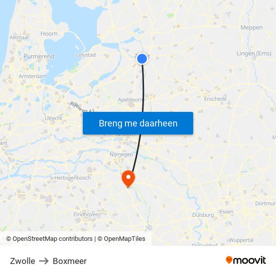 Zwolle to Boxmeer map